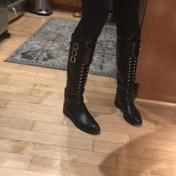 🇺🇸 Martinez Valero Knee High Leather Combat Boots 38.5 fits 8 or small 8.5 - Picture 15 of 15